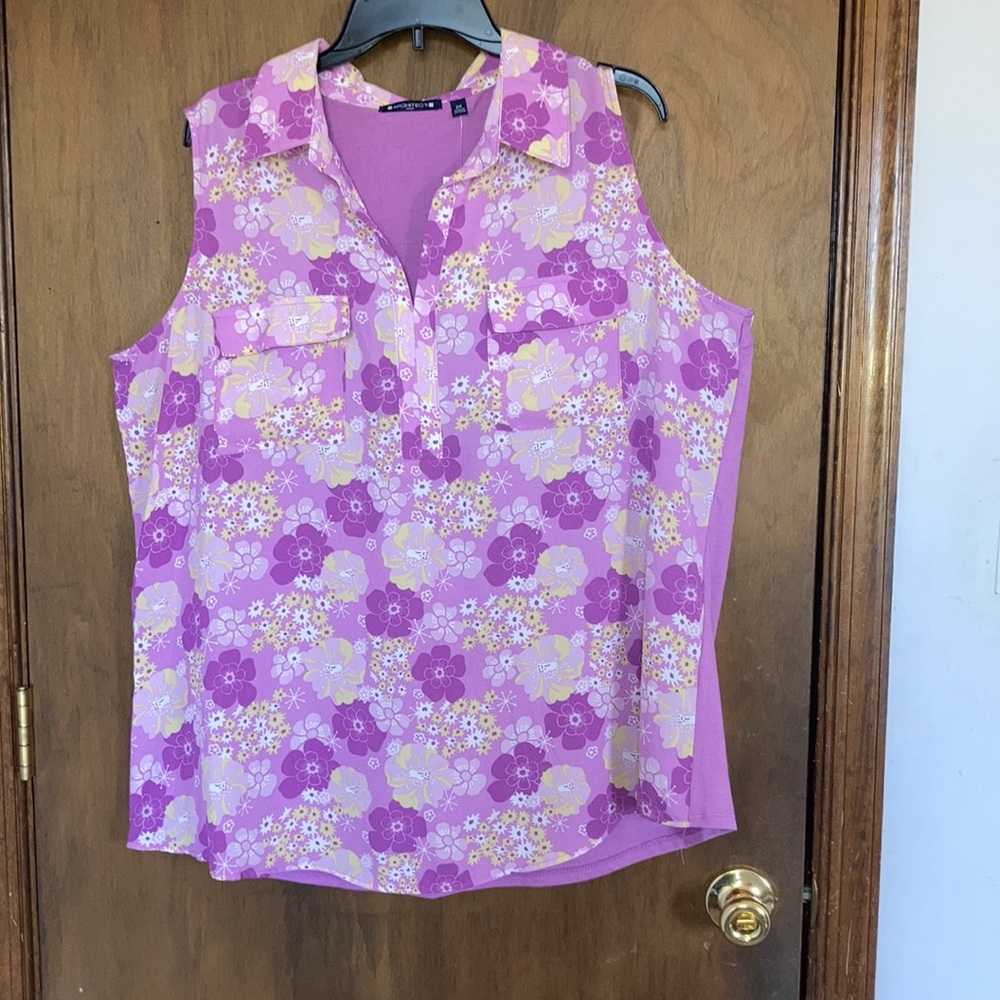 Relisted Architect retro floral print on front w pockets sleeveless 2X - Picture 7 of 17